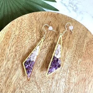 2/$30🌵Gold Purple Stone Wire Wrapped Dangle Earrings Trendy Jewelry Gift NEW
